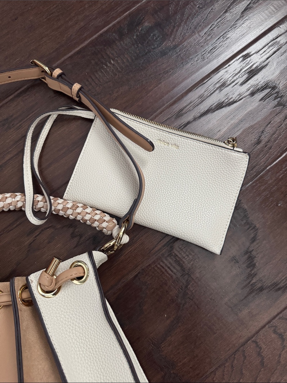 Dolce Vita Cream and Tan Braided-Handle Crossbody Bag - Picture 2 of 8